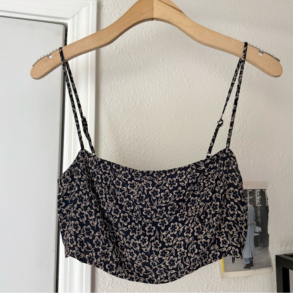 REFORMATION black tan floral viscose cropped‎ tank top